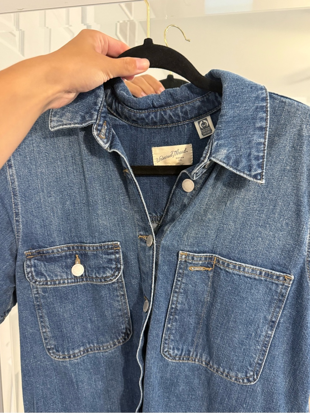 Target Denim Button-Front Short Sleeve Dress Blue - Picture 4 of 4